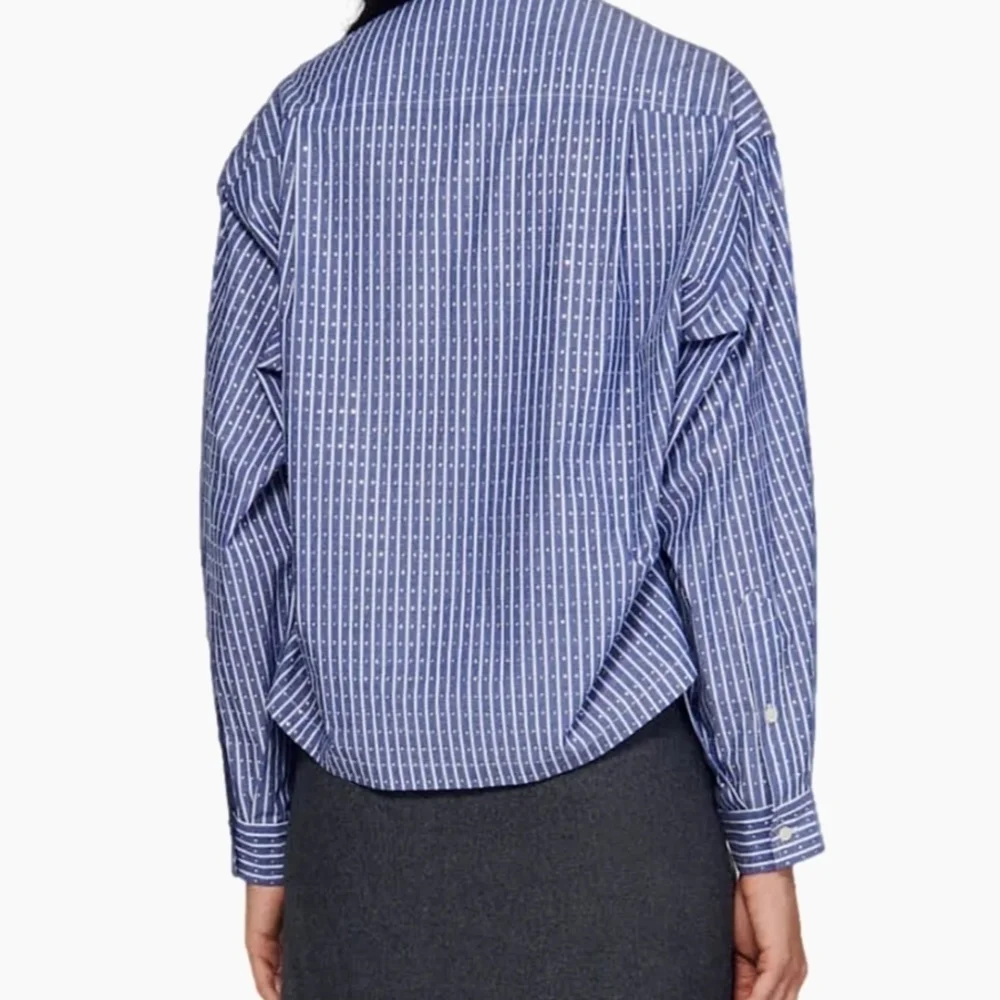 Sandro Blue Striped Button-Front Shirt with White Collar - Picture 4 of 10